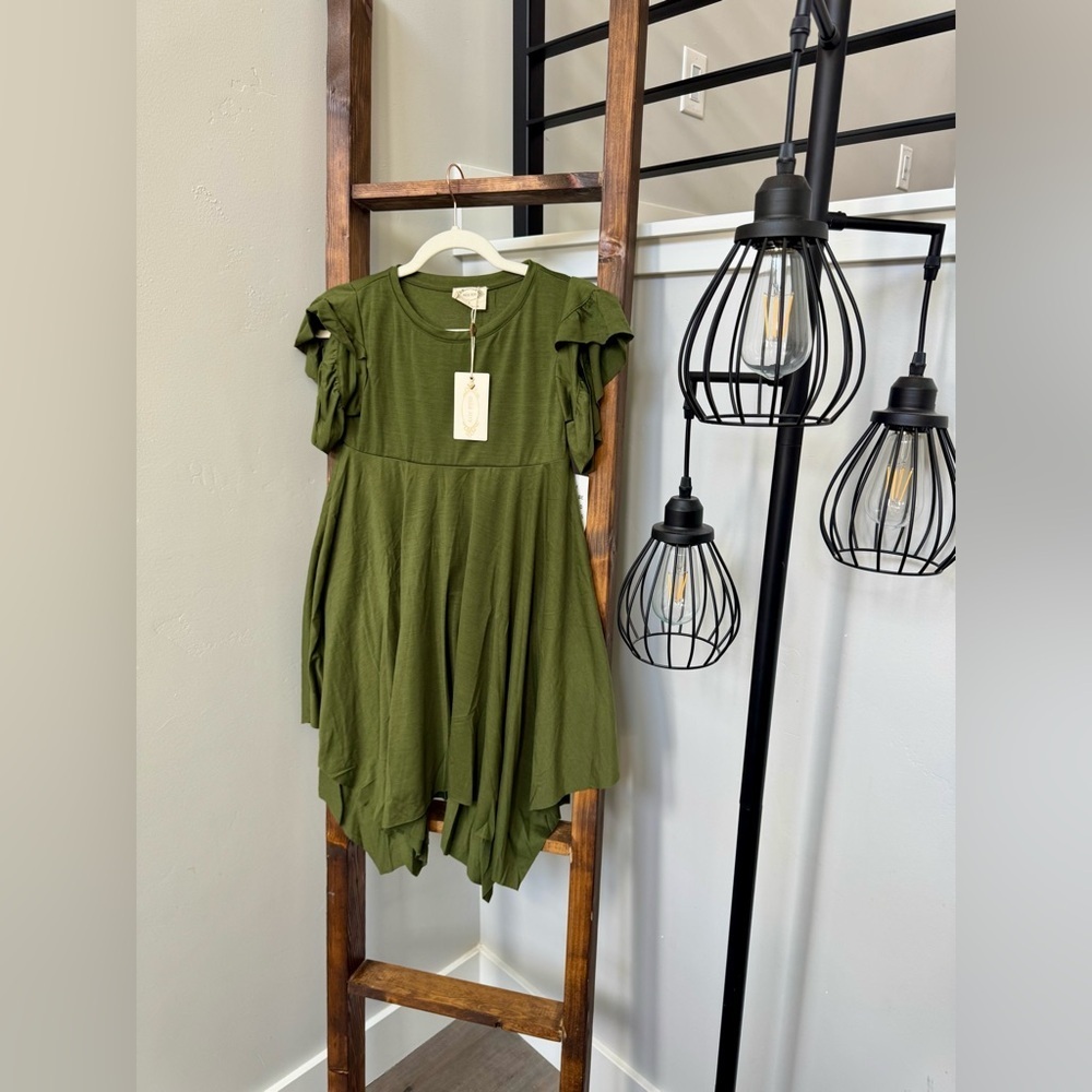 Girls Joyfolie Ruffle Sleeve Dress  Olive Green fall dress